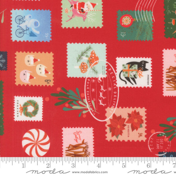 Moda Fabrics Lizzy House Tiny Christmas Stamps Christmas Red