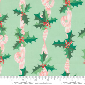 Moda Fabrics Lizzy House Tiny Christmas Holly Stripes Mint