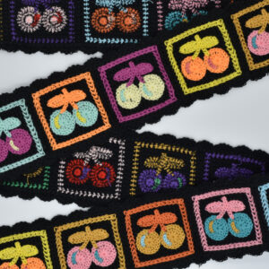 Cherries Black Crochet Webbing 2"