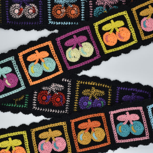 Cherries Black Crochet Webbing 2"