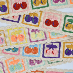 Cherries White Crochet Webbing 2"