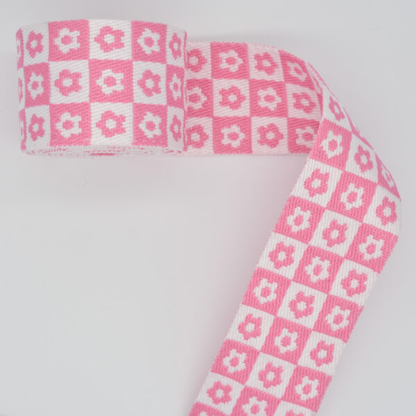 Daisy Checkerboard Pink Webbing 2"