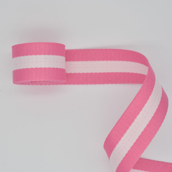 Stripe Pink and White Webbing 1-1/2"