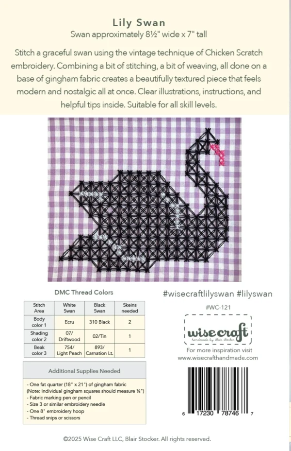 Wise Craft LLC Lily Swan Chicken Scratch Embroidery Pattern - Image 2