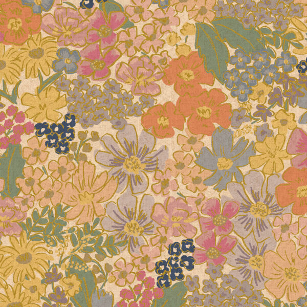 Cotton + Steel Rifle Paper Co. English Rose Mimi Metallic Canvas Blush