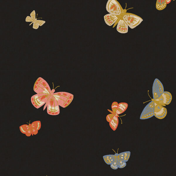 Cotton + Steel Rifle Paper Co. English Rose Butterfly House Canvas Black