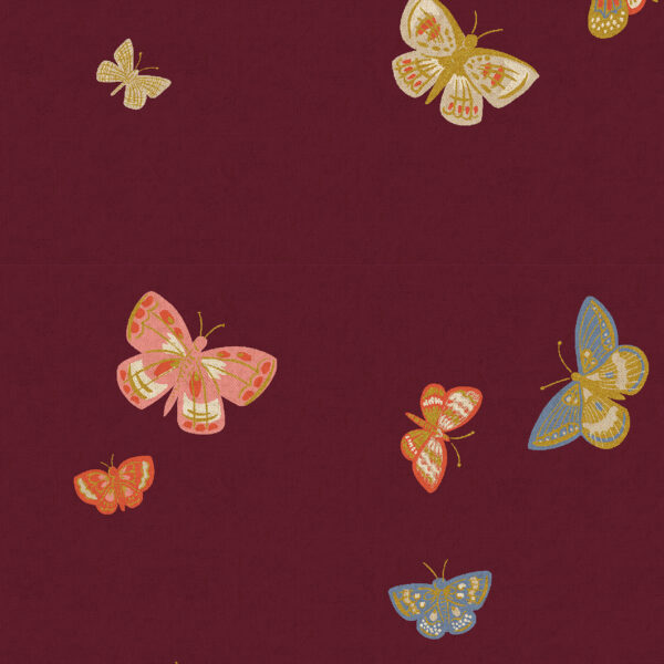 Cotton + Steel Rifle Paper Co. English Rose Butterfly House Canvas Burgundy
