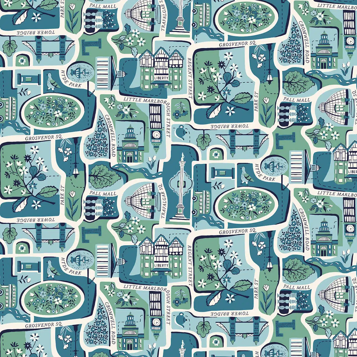 Riley Blake Designs Liberty London London Bouquet Charming City Aqua