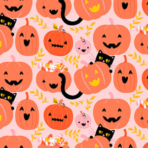 PBS Fabrics Mystical Manor Pumpkin Cats Pink
