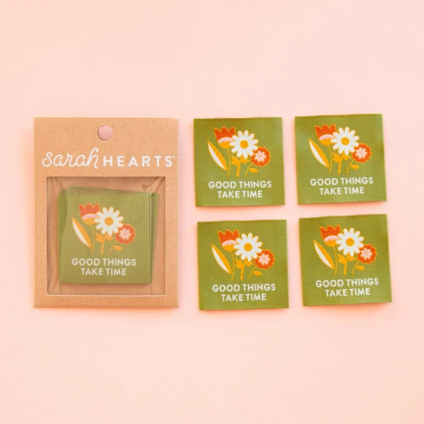 Sarah Hearts Good Things Take Time Large Woven Labels