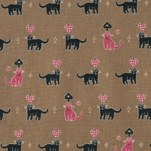 Kokka Sanae Sugimoto Cats Cotton Linen Blend Dusty Cocoa