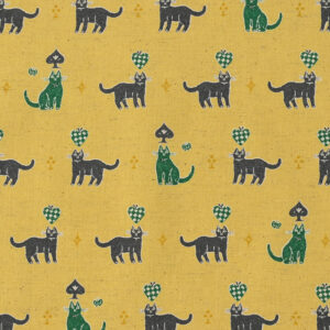 Kokka Sanae Sugimoto Cats Cotton Linen Blend Dusty Yellow