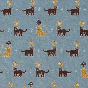 Kokka Sanae Sugimoto Cats Cotton Linen Blend Dusty Blue