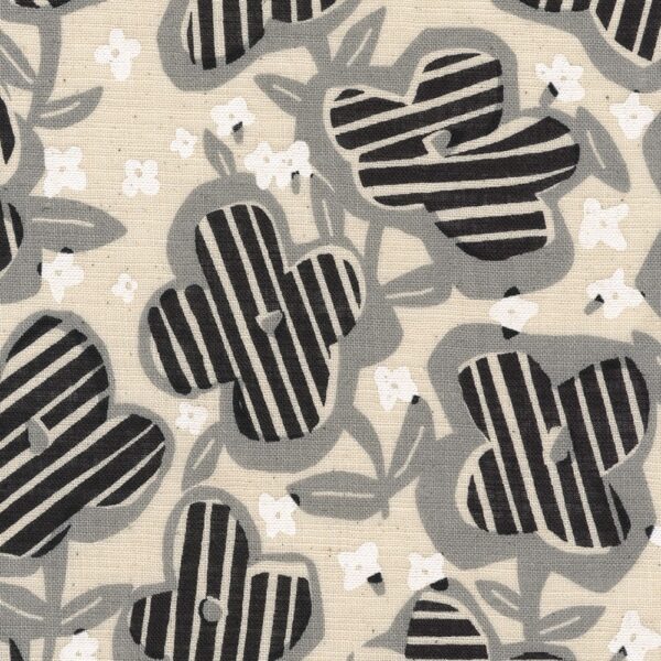Robert Kaufman Fabrics Sevenberry Cotton Slub Abstract Flowers Black Grey