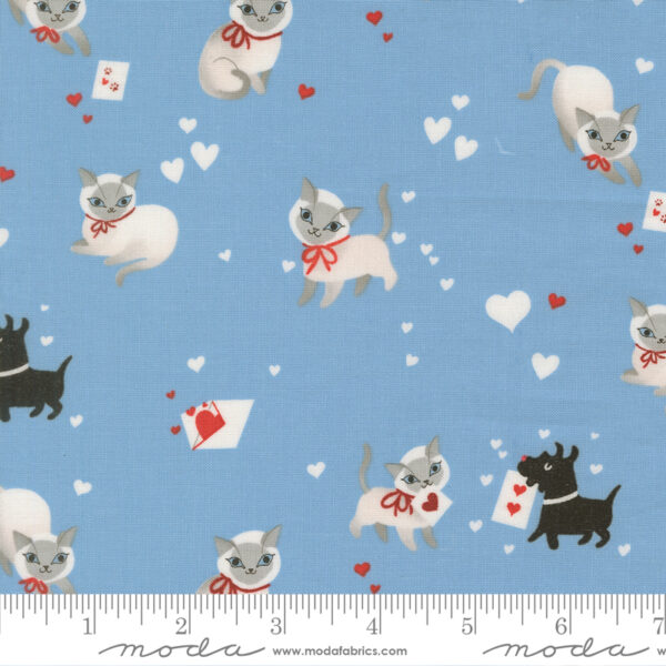 Moda Fabrics Lizzy House Funny Valentine Purr-sonal Delivery Sky
