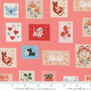 Moda Fabrics Lizzy House Funny Valentine Love Stamps Coral