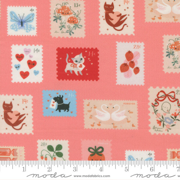 Moda Fabrics Lizzy House Funny Valentine Love Stamps Coral
