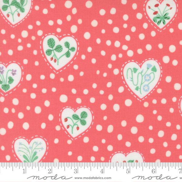 Moda Fabrics Lizzy House Funny Valentine Heartful Blooms Coral