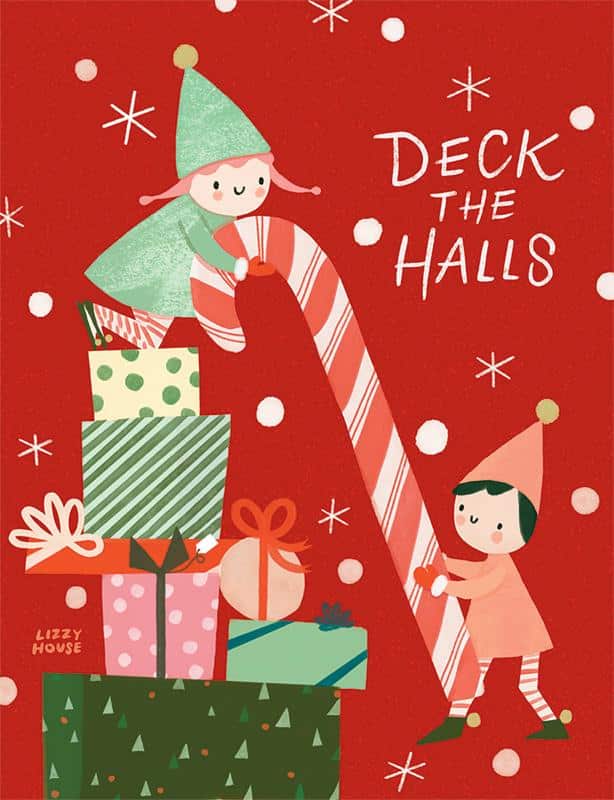 Moda Fabrics Lizzy House Tiny Christmas Deck the Halls Card