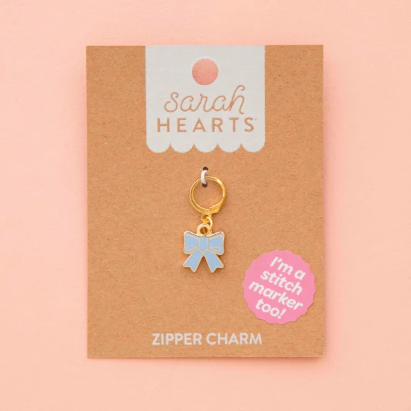 Sarah Hearts Blue Bow Stitch Marker Zipper Charm