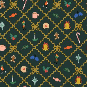 Cotton + Steel Rifle Paper Co Holiday Classics IV Holiday Argyle Evergreen
