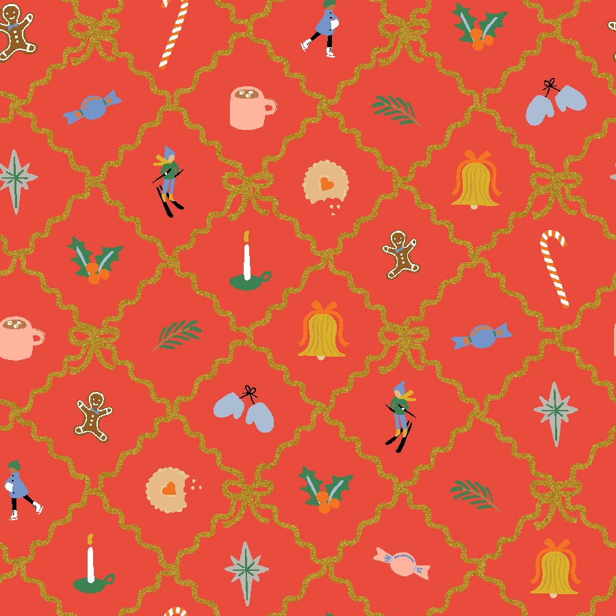 Cotton + Steel Rifle Paper Co Holiday Classics IV Holiday Argyle Red