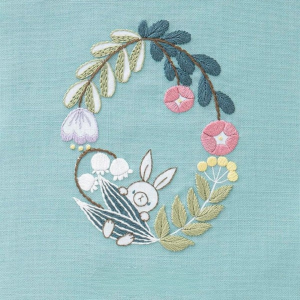 Lecien Cosmo Kohana Rabbit & Flower Wreath Embroidery Kit Aqua