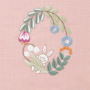 Lecien Cosmo Kohana Rabbit & Flower Wreath Embroidery Kit Pink