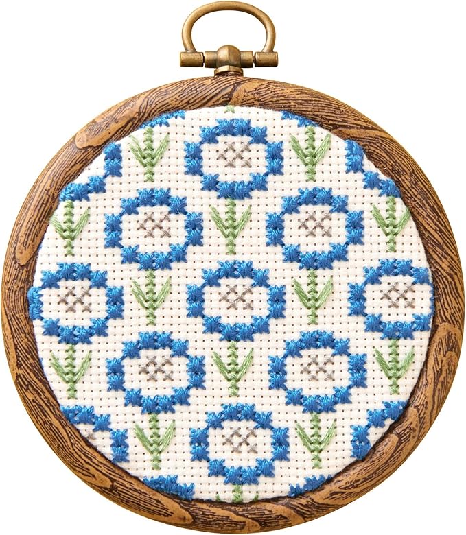 Lecien Cosmo Blue Flower Petit Frame Embroidery Kit