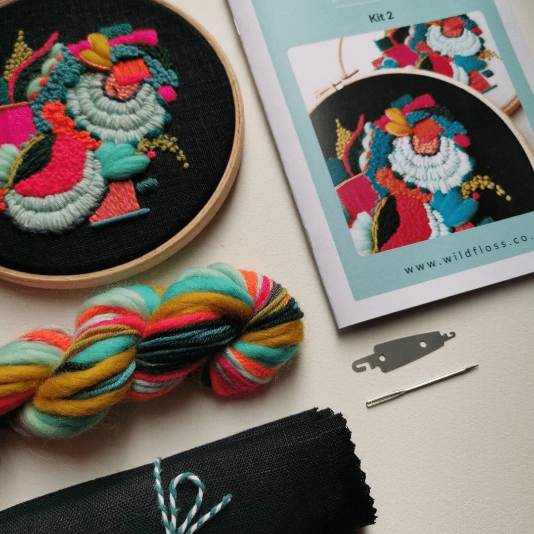 Wild Floss Embroidery 6" Kit 2 Neon & Navy - Image 2