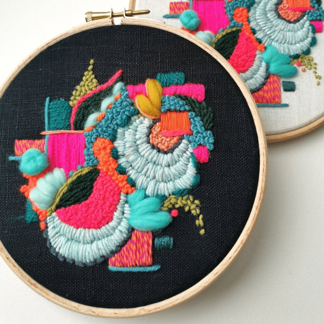 Wild Floss Embroidery 6" Kit 2 Neon & Navy - Image 3
