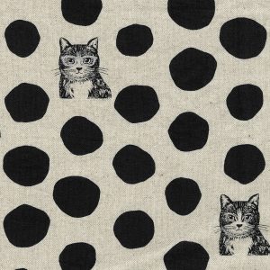 Kokka Echino NekoNoe Big Dot Cat Energy Metallic Glasses Canvas Natural