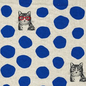 Kokka Echino NekoNoe Big Blue Dot Cat Energy Red Glasses Canvas Natural