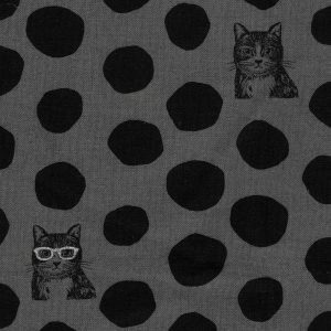 Kokka Echino NekoNoe Big Dot Cat Energy Metallic Glasses Canvas Dark Grey
