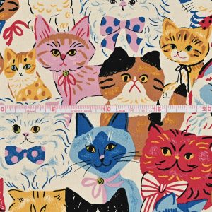 Kokka Powerful Animals Fancy Cat Parade Lightweight Canvas Natural