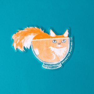 Bromstad Printing Co Orange Cat in A Bowl Clear Sticker