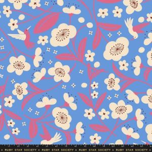 Ruby Star Society Rashida Coleman-Hale Persimmon Blossoms Lindley Blue Wideback 108"