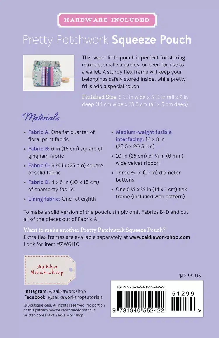 Zakka Workshop Pretty Patchwork Squeeze Pouch + Hardware Kit - Image 2