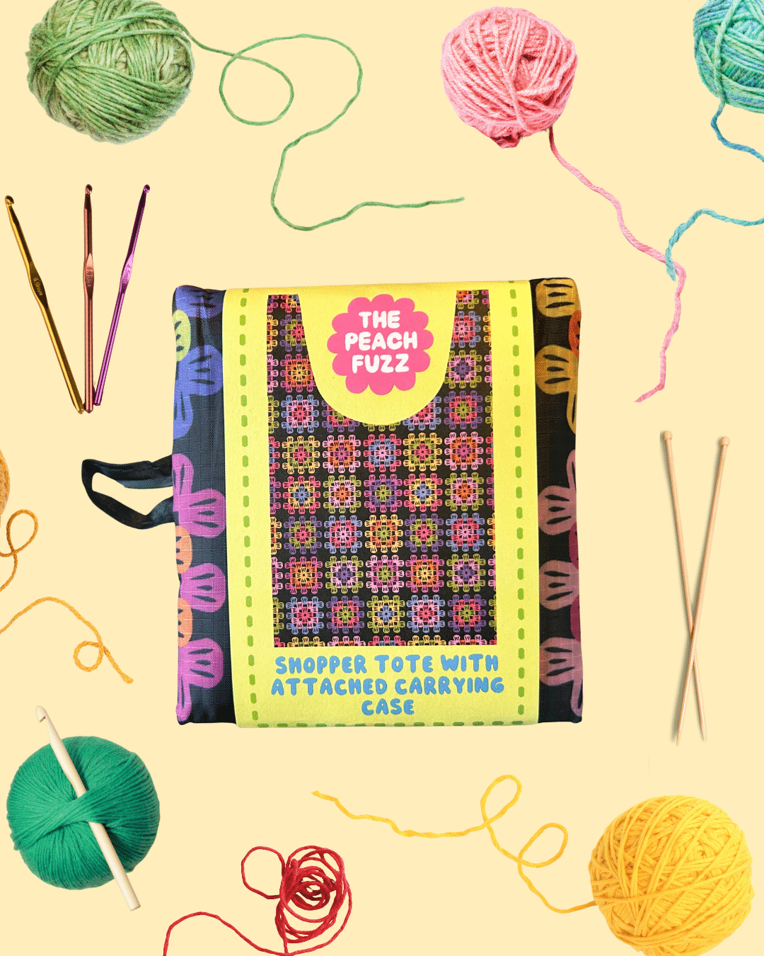 The Peach Fuzz Granny Square Folding Shopper Tote - Image 6