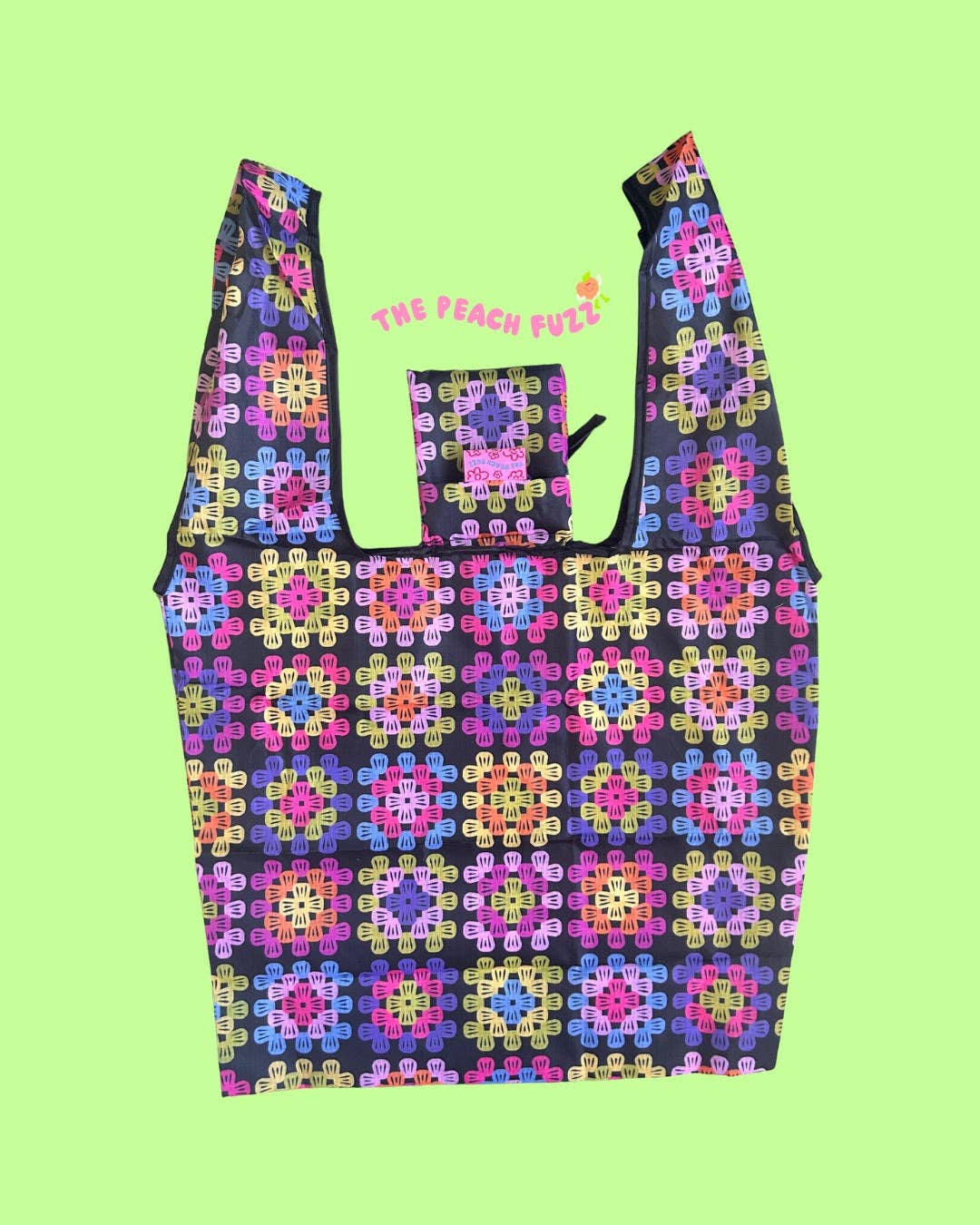 The Peach Fuzz Granny Square Folding Shopper Tote - Image 3
