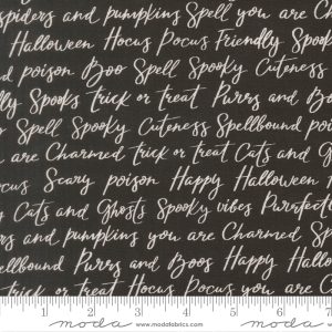 Moda Fabrics Elena Amo Purrs & Boos Lettering Black Cat