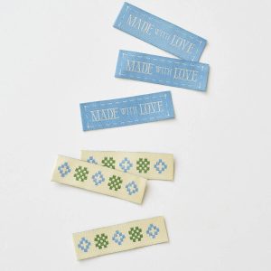 Matchy Matchy Made with Love Sketchy Quilt Rectangle Blue Woven Garment Labels