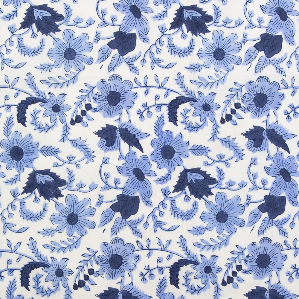 Fableism Indian Block Prints: Cottage Country Floral Blue