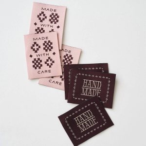 Matchy Matchy Made with Care Sketchy Quilt Pink Woven Garment Labels