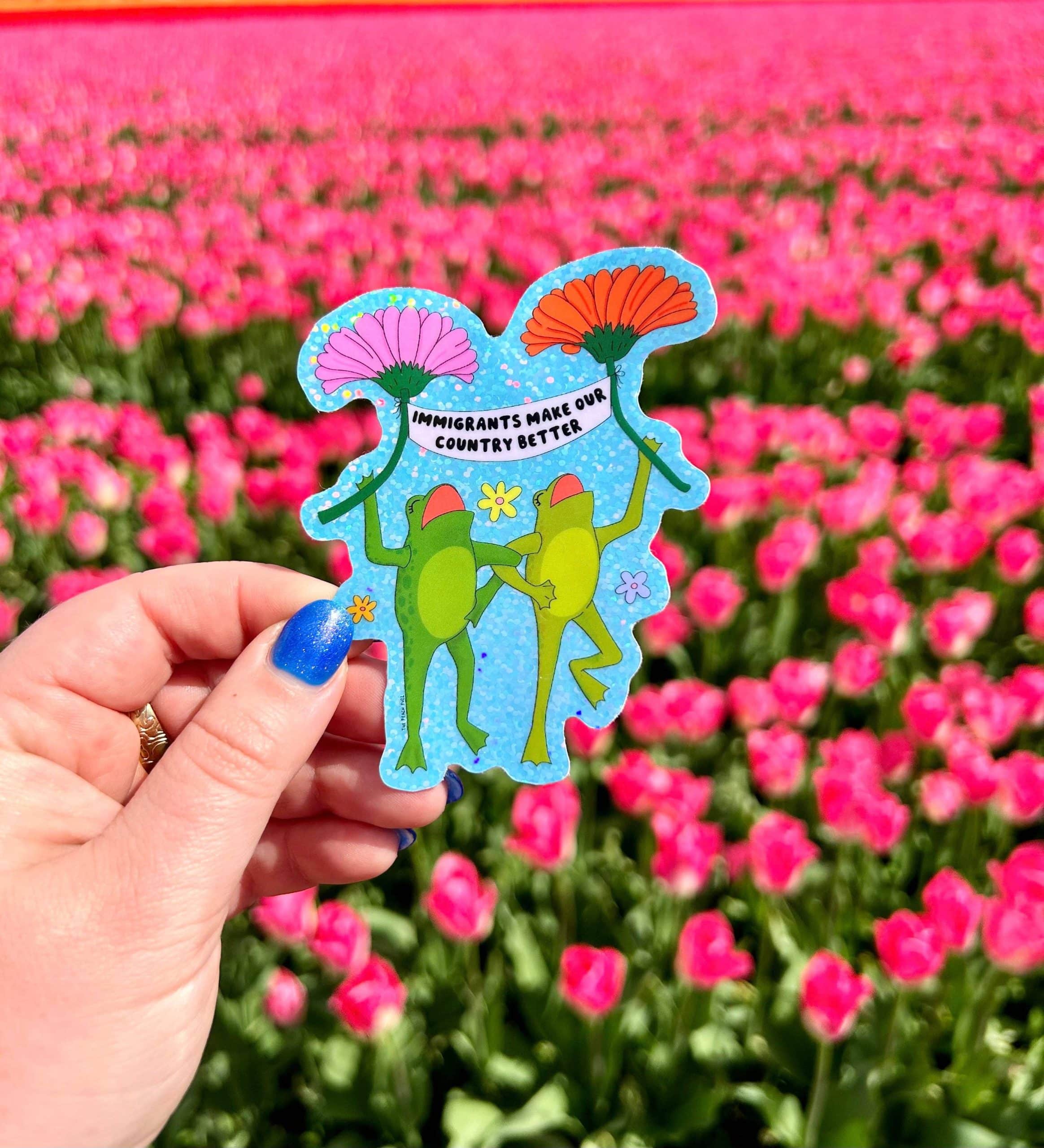 The Peach Fuzz Immigrants Make Our Country Better Glitter Sticker
