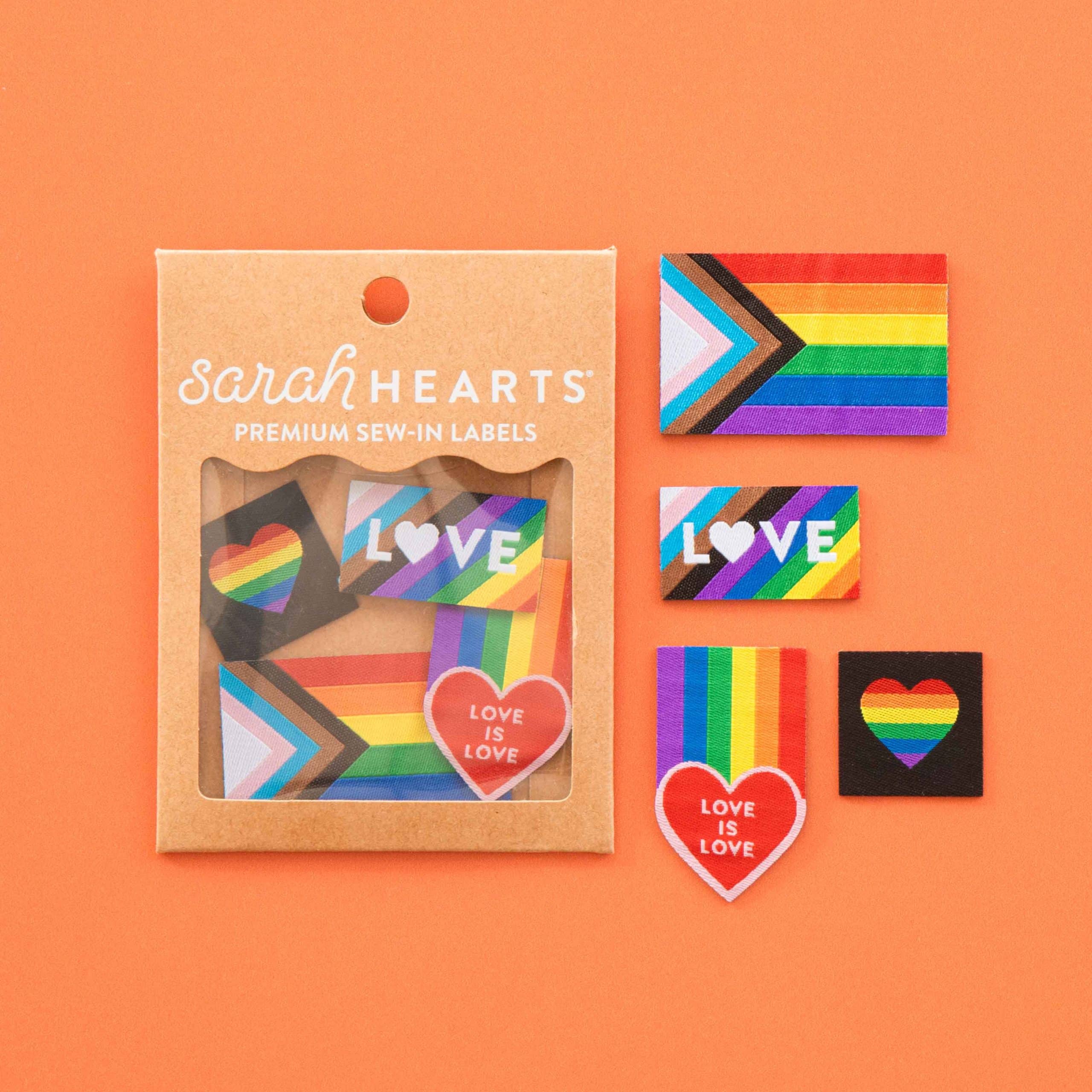 Sarah Hearts Pride Rainbow Iron-on Label Multipack