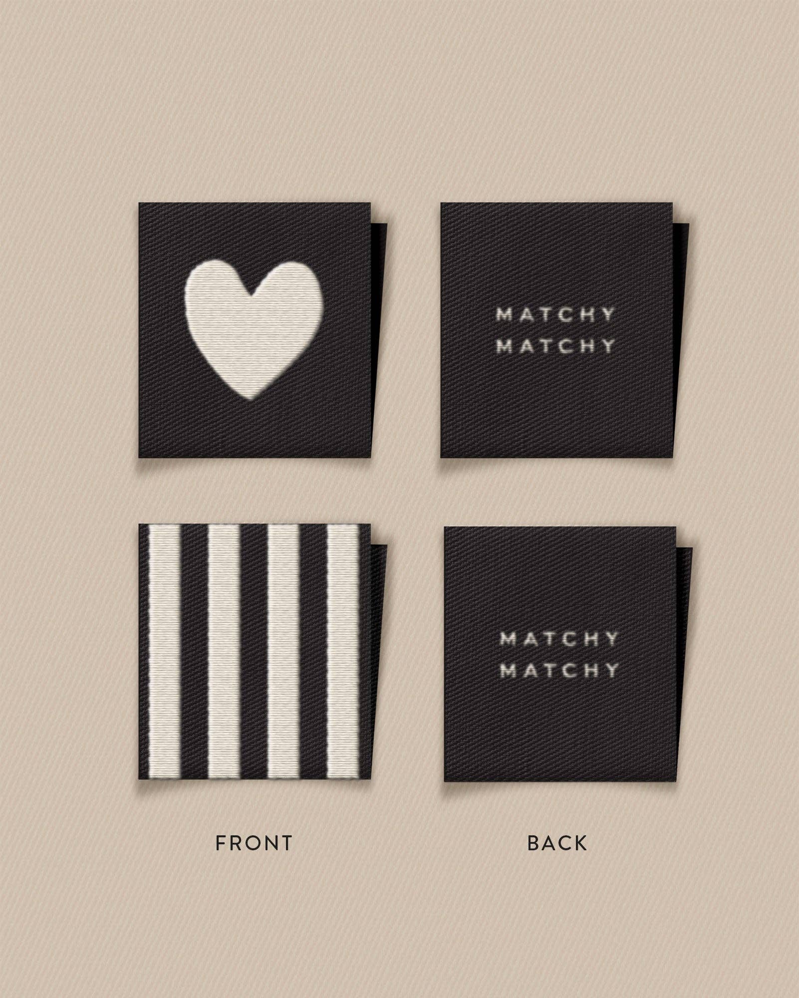 Matchy Matchy White Heart and Stripe Square Garment Labels. - Image 2