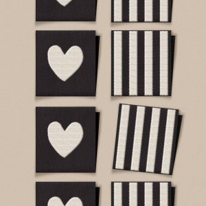 Matchy Matchy White Heart and Stripe Square Garment Labels.