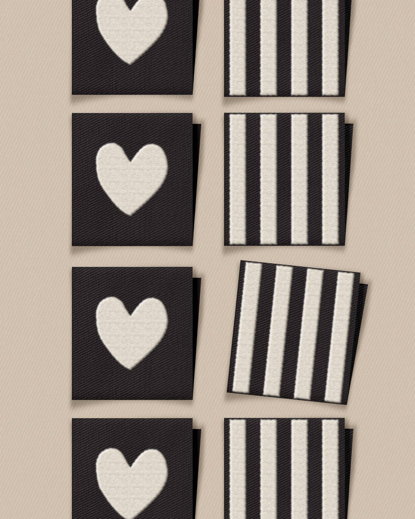 Matchy Matchy White Heart and Stripe Square Garment Labels.