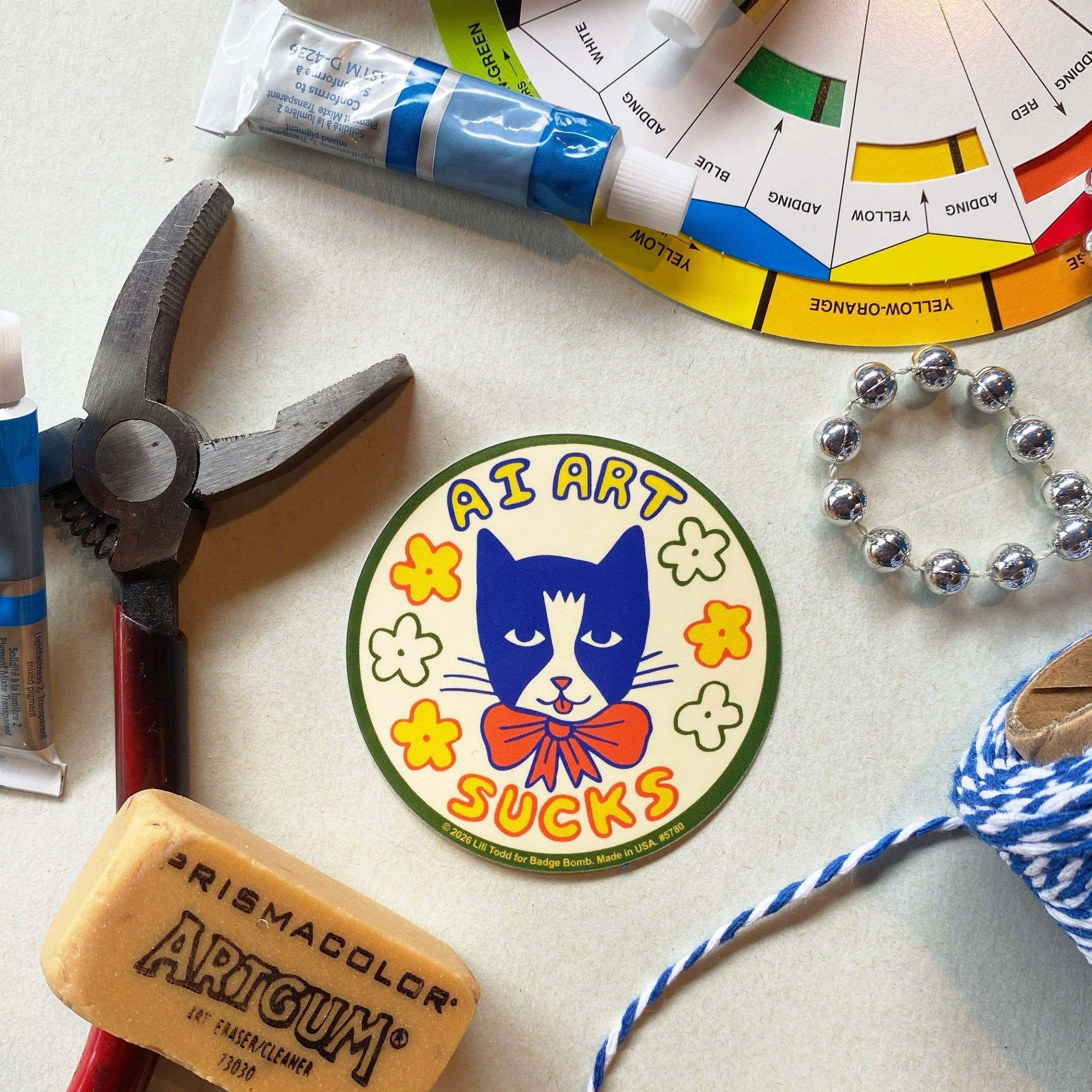 Badge Bomb Ai Art Sucks Cat Sticker - Image 2